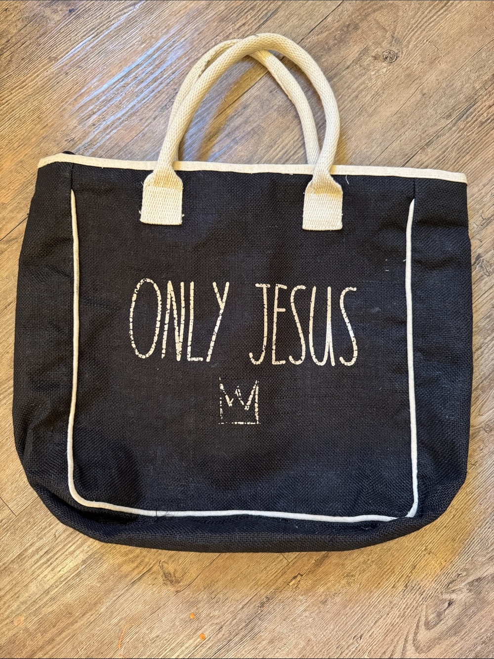 Only Jesus Black Canvas Tote with Cream Trim